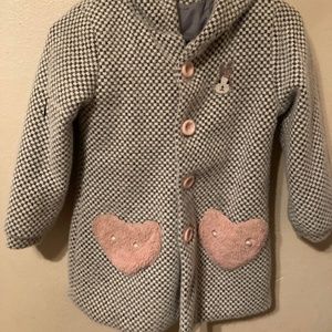 Girls Gray White Winter Coat Houndstooth “rabbit hair” Bunny 9
